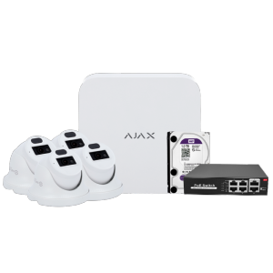   Kit de videovigilancia Ajax Grabador Ajax de 8 canales 4 cámaras turret de 4 Mpx Safire Smart