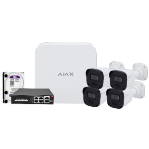   Kit de videovigilancia Ajax Grabador Ajax de 8 canales 4 cámaras bullet de 2 Mpx Safire Smart