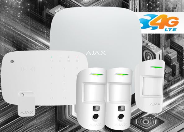 KIT AJAX con Panel AJ-HUB2-4G W Alarma profesional Comunicación Ethernet y dual SIM 4G/GPRS