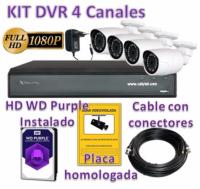 Kit HDCVI con 4 Cámaras Interior HD 1080P más Grabador Hibrido HD de 4 Canales Tiempo real y HDMI