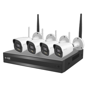 Kit CCTV inalámbrico Plug&Play 4 Cámaras Bullet de 4Mpx luz dual para exterior