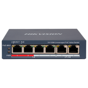      Switch de sobremesa Hikvision 4 puertos PoE + 2 puerto Uplink (RJ45)