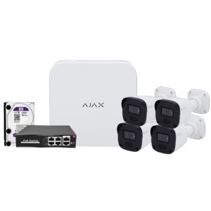   Kit de videovigilancia Ajax Grabador Ajax de 8 canales 4 cámaras bullet de 4 Mpx Safire Smart