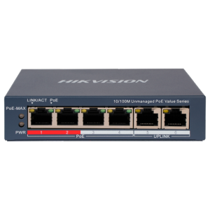 Switch de sobremesa Hikvision 4 puertos PoE + 2 puerto Uplink (RJ45)