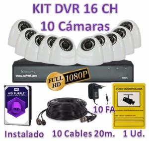 KIT HDCVI DE 10 CÁMARAS DOMO HD 1080P MÁS GRABADOR HIBRIDO HD DE 16 CANALES TIEMPO REAL Y HDMI