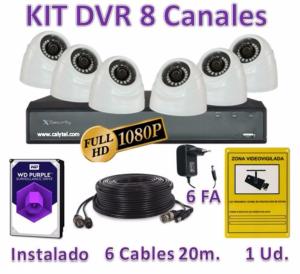 KIT HDCVI CON 6 CÁMARAS DOMO HD 1080P MÁS GRABADOR HIBRIDO HD DE 8 CANALES TIEMPO REAL Y HDMI