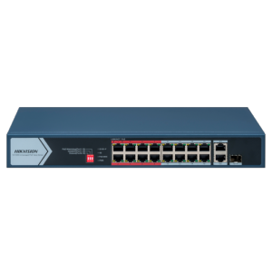      Switch PoE Hikvision 16 puertos RJ45 FE + 2 puertos Gigabit RJ45/SFP