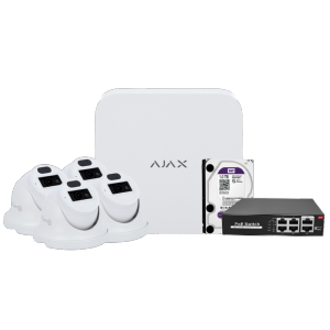   Kit de videovigilancia Ajax Grabador Ajax de 8 canales 4 cámaras turret de 4 Mpx Safire Smart