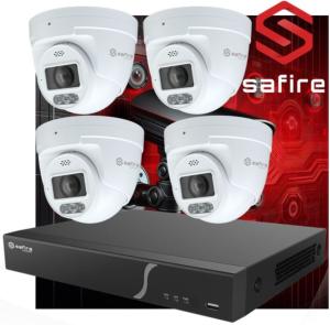 KIT SAFIRE NVR 8 CANALES POE 4 CAMARAS DOMO  8MPX CON DISUASIÓN ACTIVA