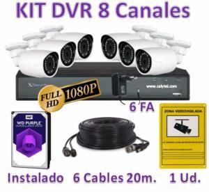 KIT HDCVI CON 6 CÁMARAS BULLET HD 1080P MÁS GRABADOR HIBRIDO HD DE 8 CANALES TIEMPO REAL Y HDMI