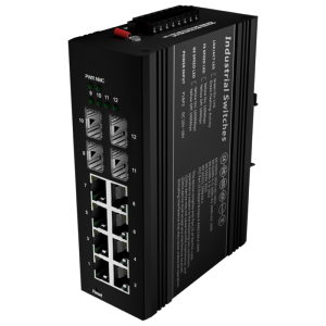      Switch PoE Marca Blanca - Montaje en carril DIN 8 Puertos Gigabit + 4 SFP Gigabit