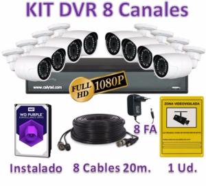 KIT HDCVI CON 8 CÁMARAS BULLET HD 1080P MÁS GRABADOR HIBRIDO HD DE 8 CANALES TIEMPO REAL Y HDMI